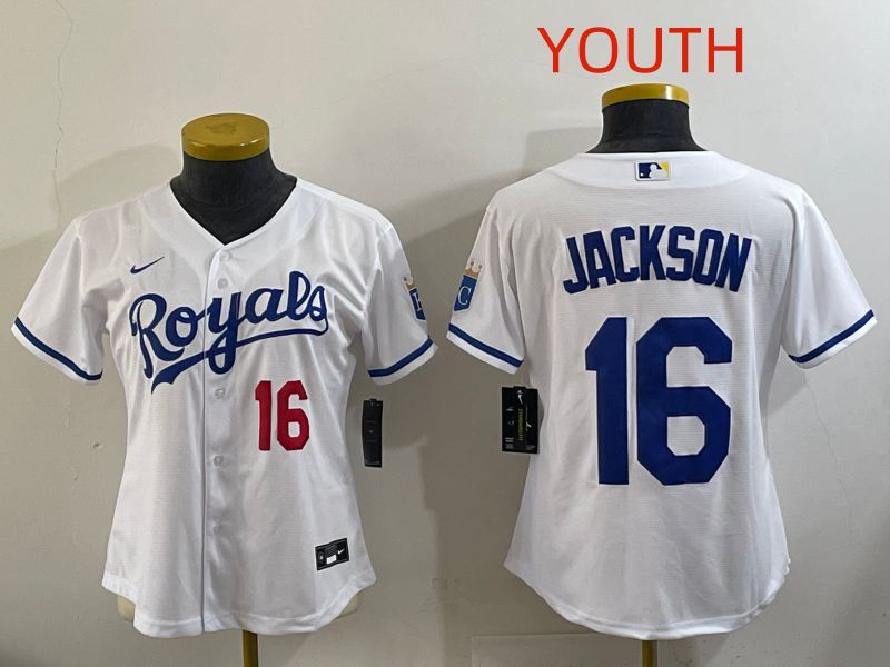 Youth Kansas City Royals #16 Jackson White Game Nike MLB Jersey style 002